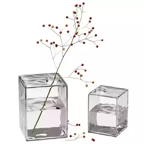 Square Glass Vase with berry branch home decor
