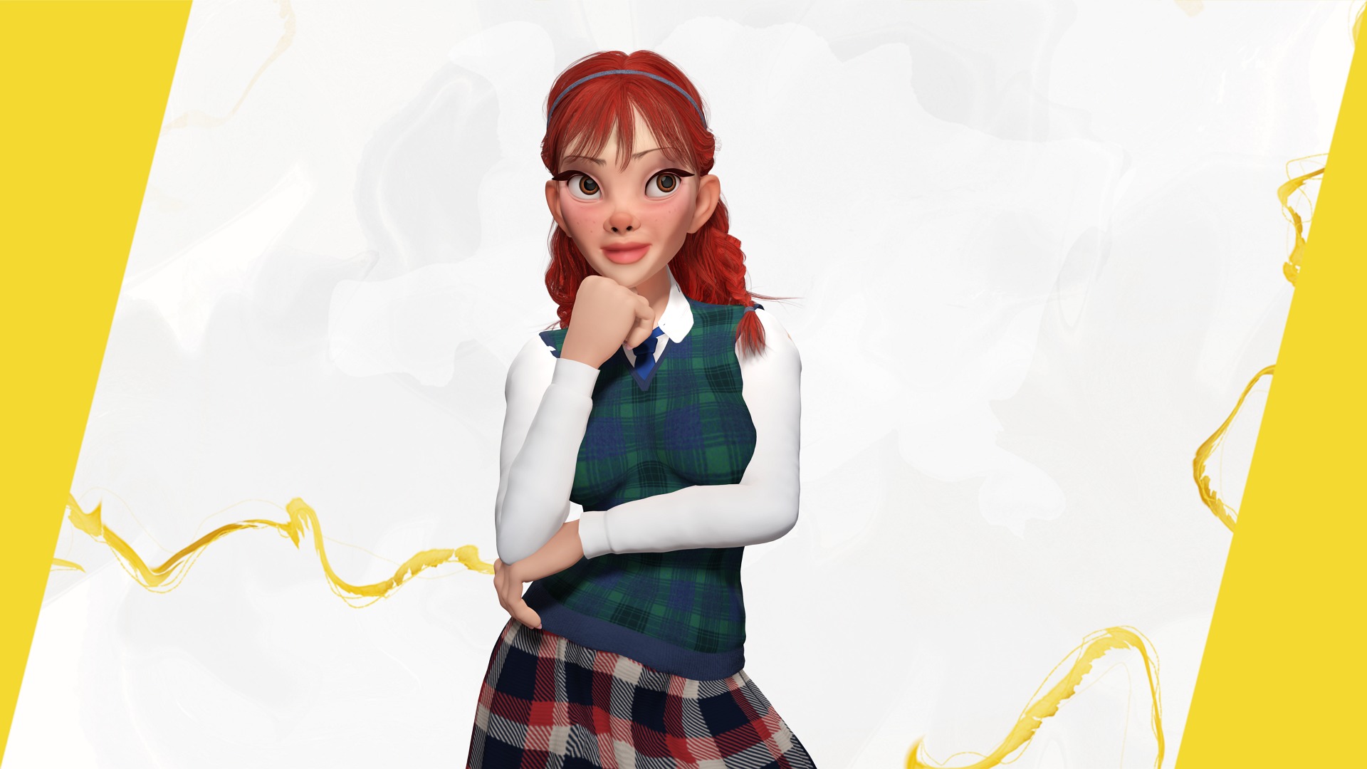 School Girl uniform suit stylized realism Low-poly 3D model_7