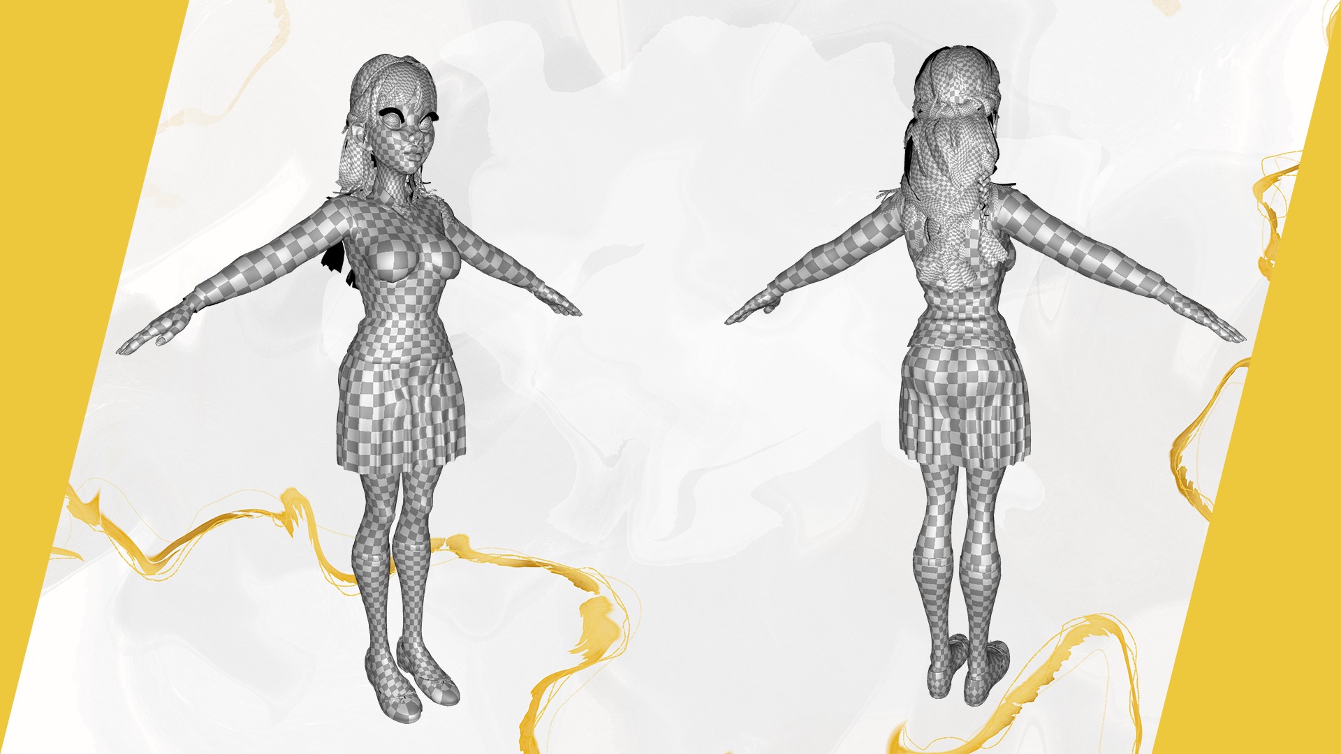 School Girl uniform suit stylized realism Low-poly 3D model_29