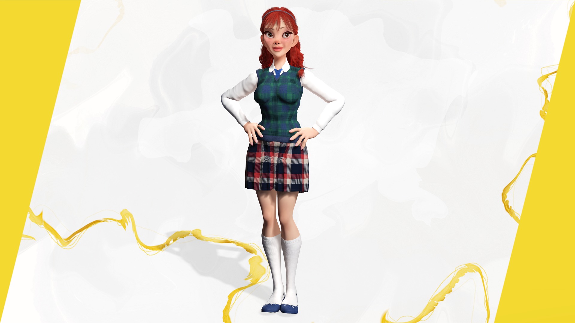 School Girl uniform suit stylized realism Low-poly 3D model_15