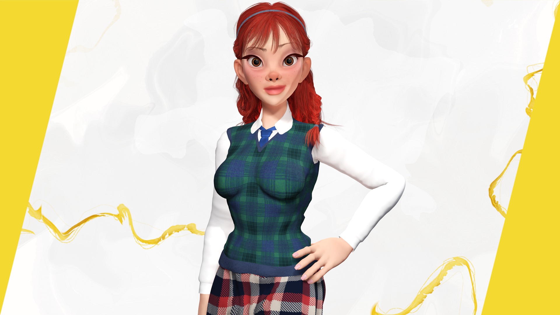 School Girl uniform suit stylized realism Low-poly 3D model_8