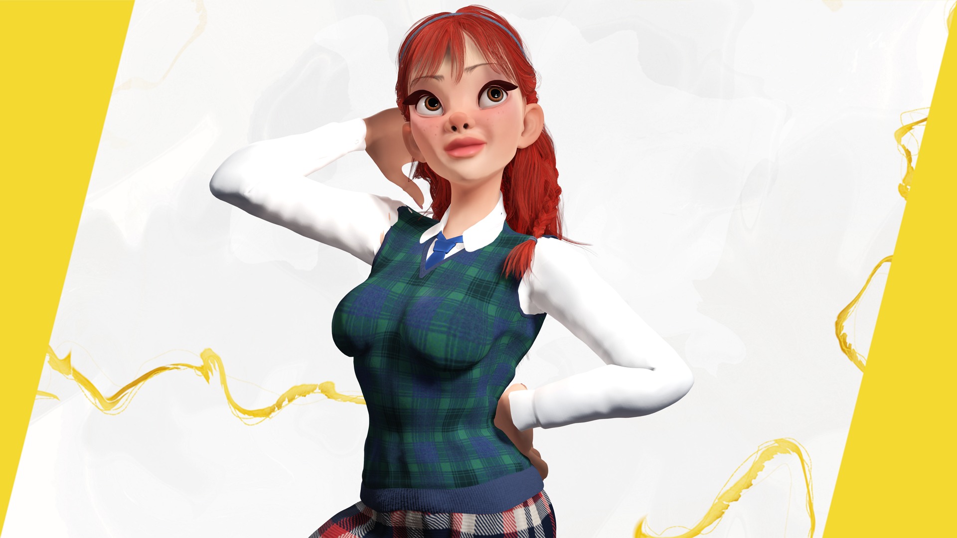 School Girl uniform suit stylized realism Low-poly 3D model_12