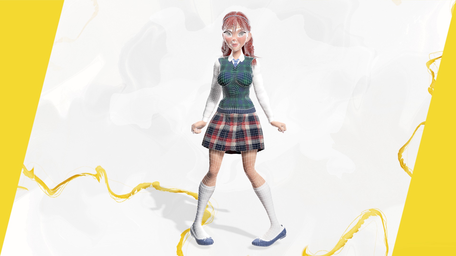 School Girl uniform suit stylized realism Low-poly 3D model_10