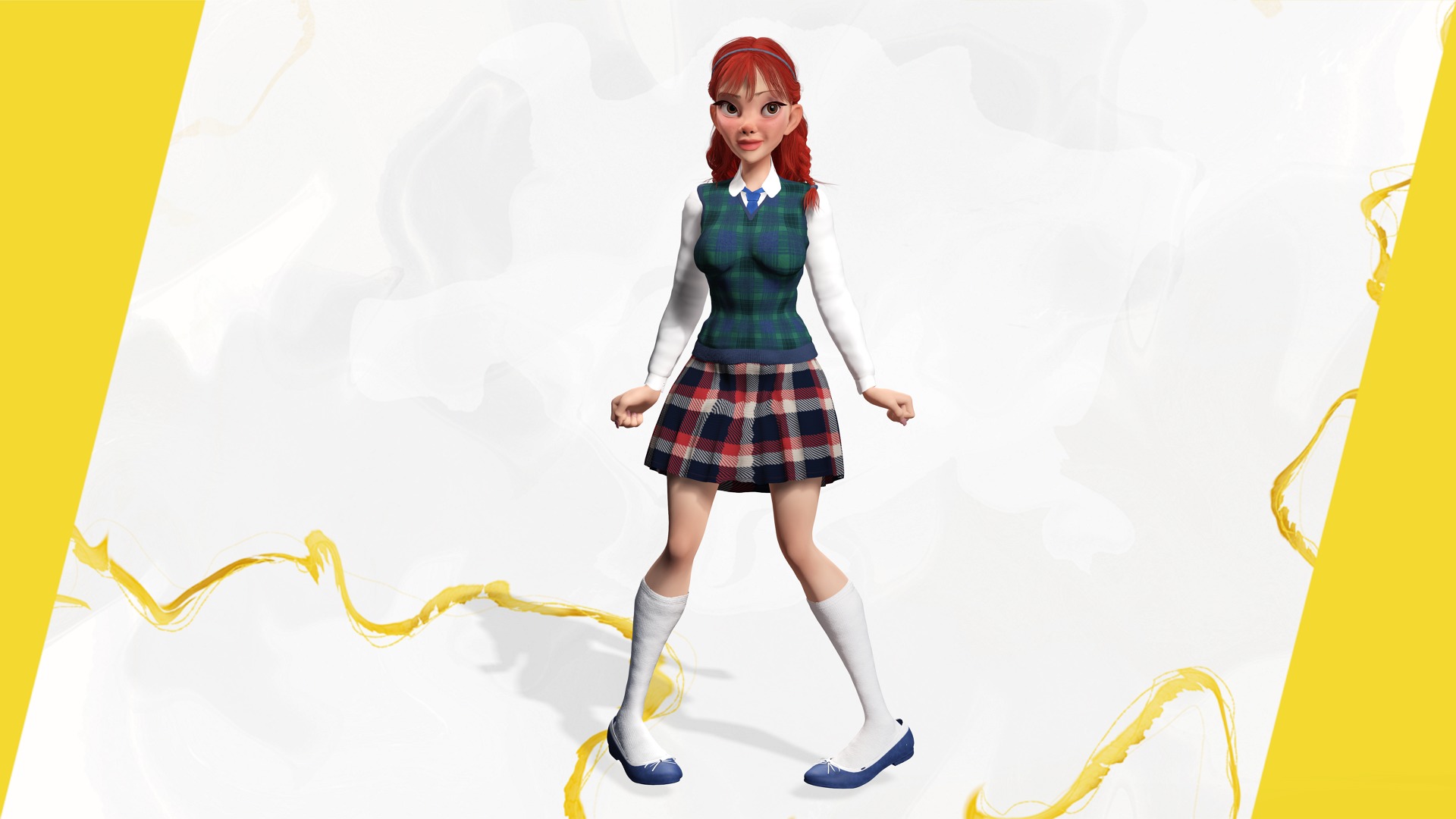School Girl uniform suit stylized realism Low-poly 3D model_11
