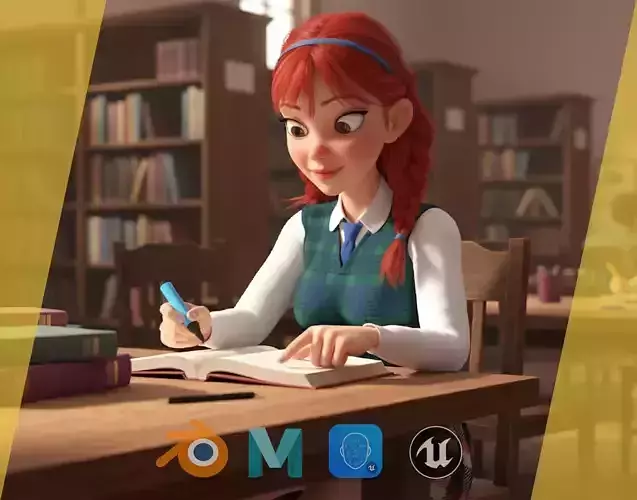 School Girl uniform suit stylized realism Low-poly 3D model