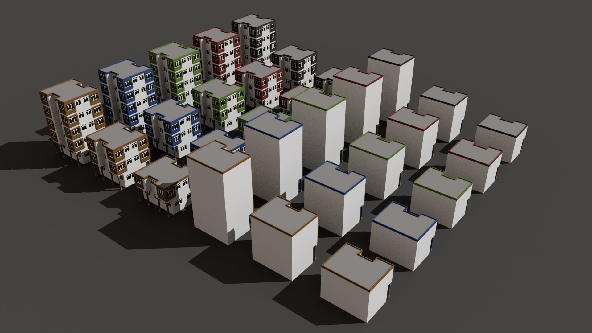 Cartoon Building Set Low Poly Buildings 300 Variant Modular 3D Model Collection_91