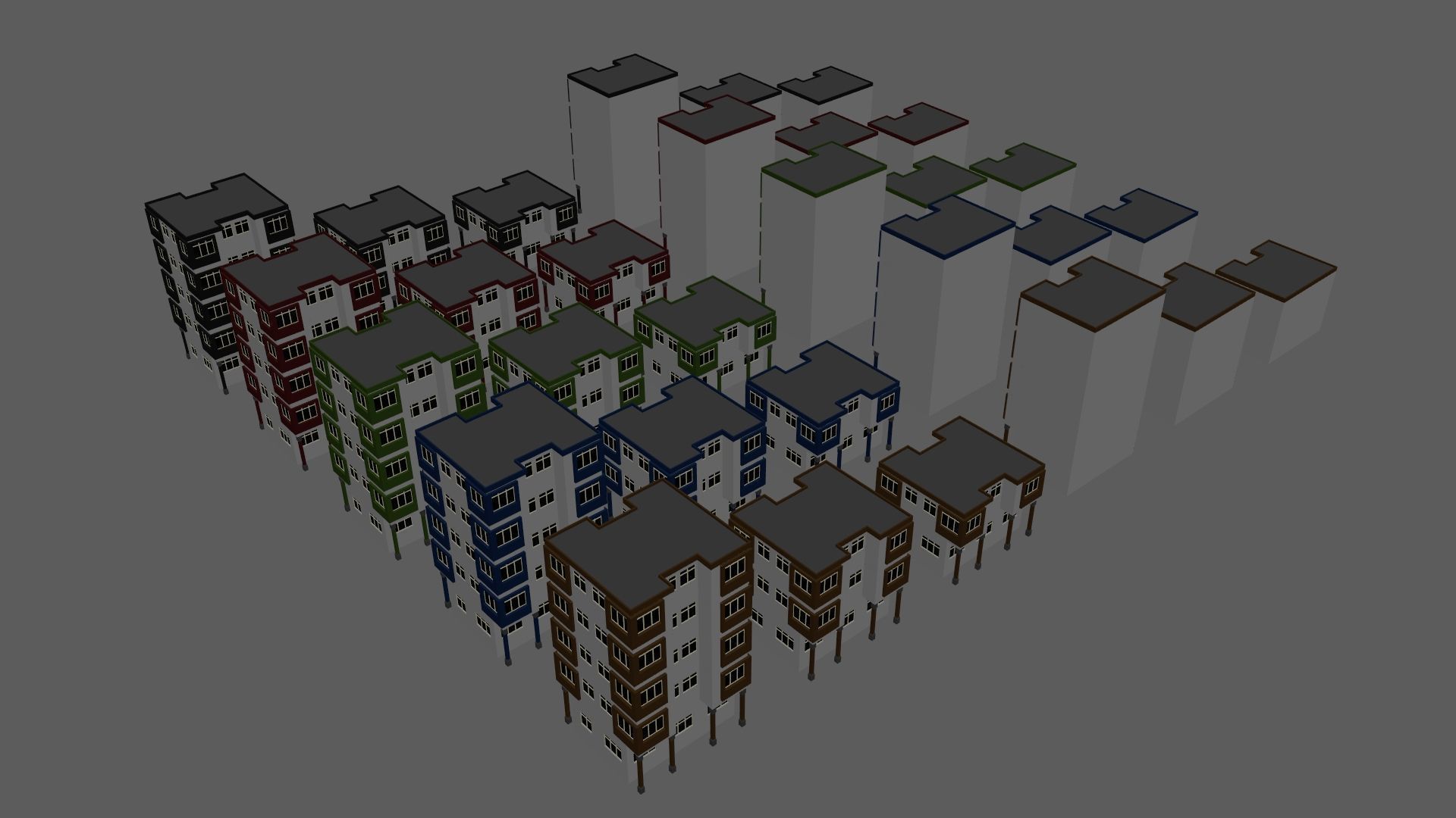 Cartoon Building Set Low Poly Buildings 300 Variant Modular 3D Model Collection_92