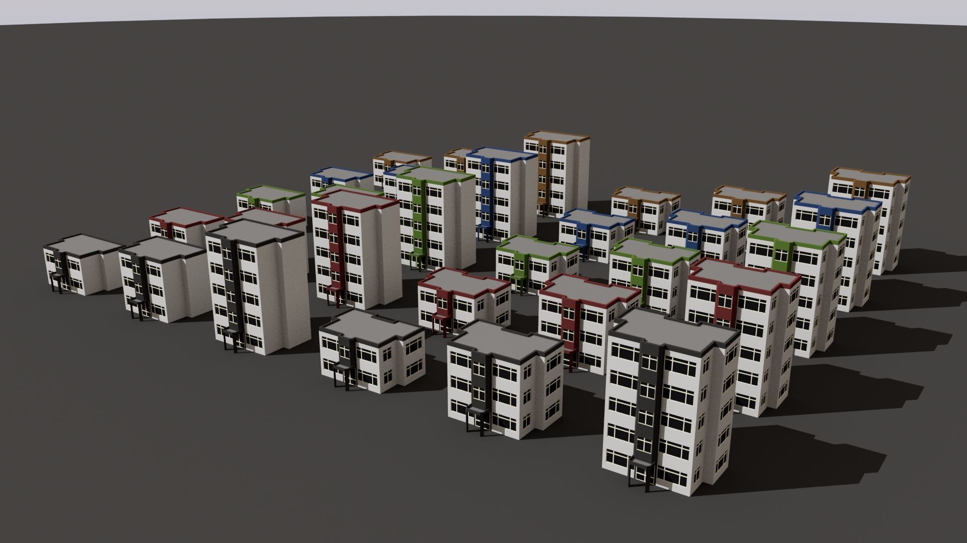 Cartoon Building Set Low Poly Buildings 300 Variant Modular 3D Model Collection_19