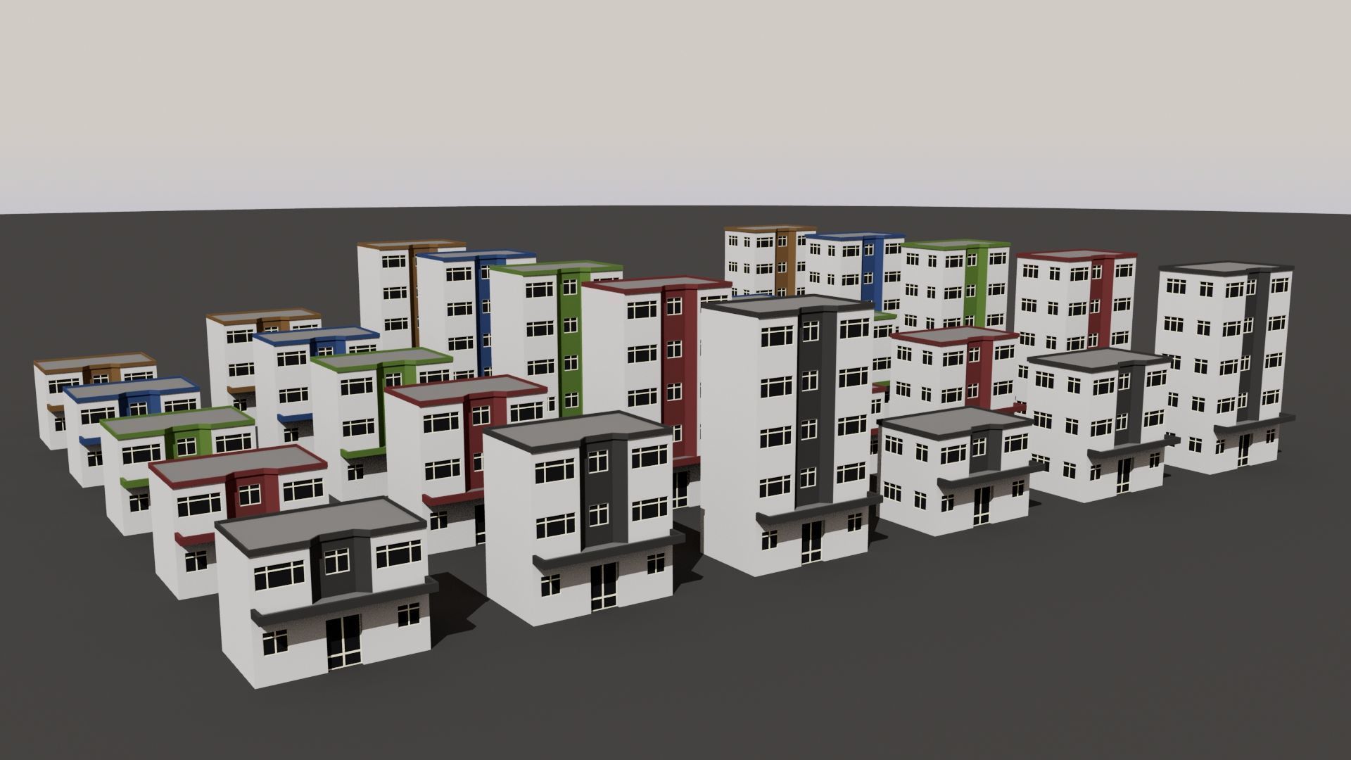 Cartoon Building Set Low Poly Buildings 300 Variant Modular 3D Model Collection_8