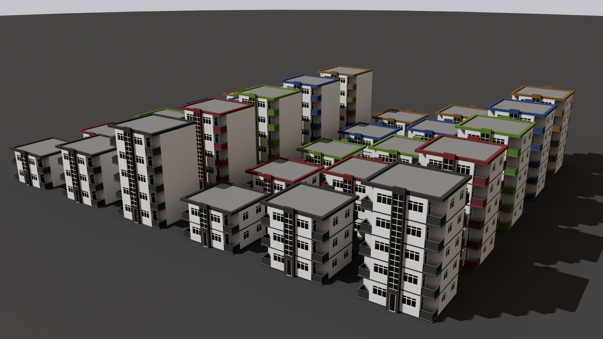 Cartoon Building Set Low Poly Buildings 300 Variant Modular 3D Model Collection_11