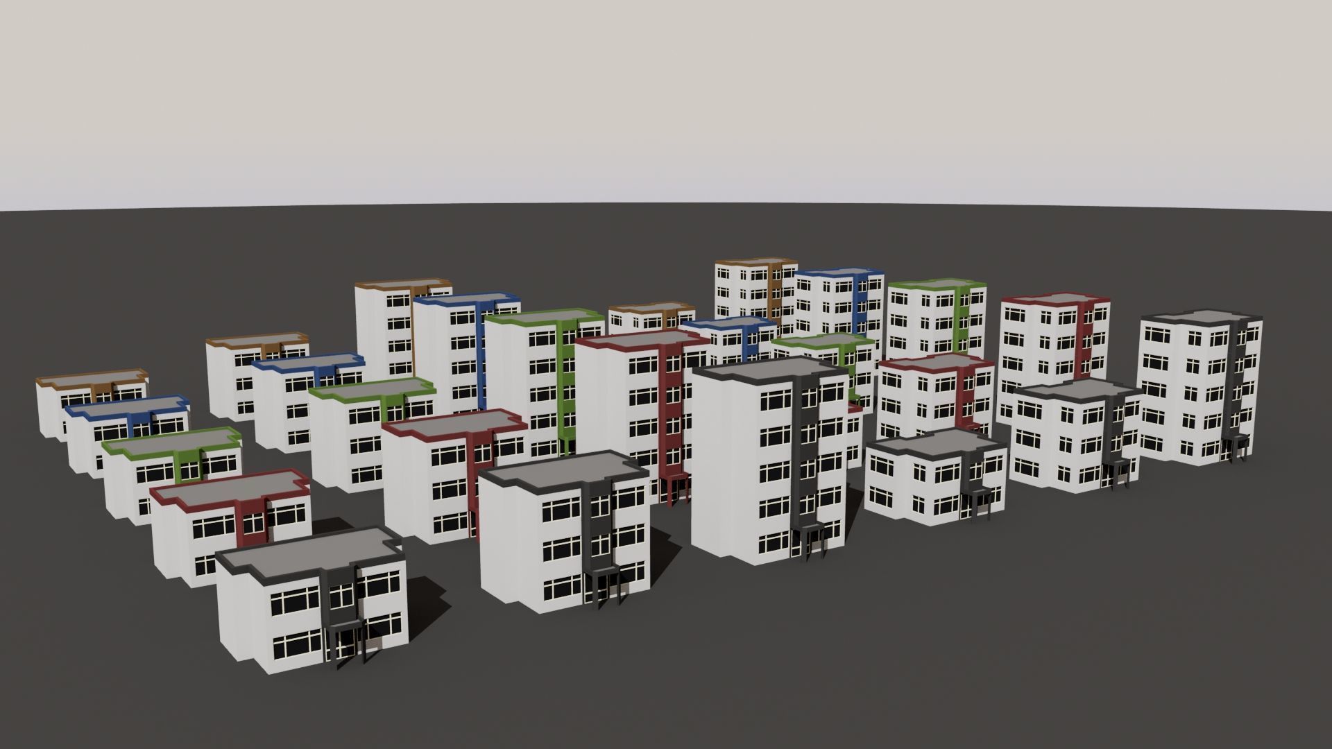 Cartoon Building Set Low Poly Buildings 300 Variant Modular 3D Model Collection_110