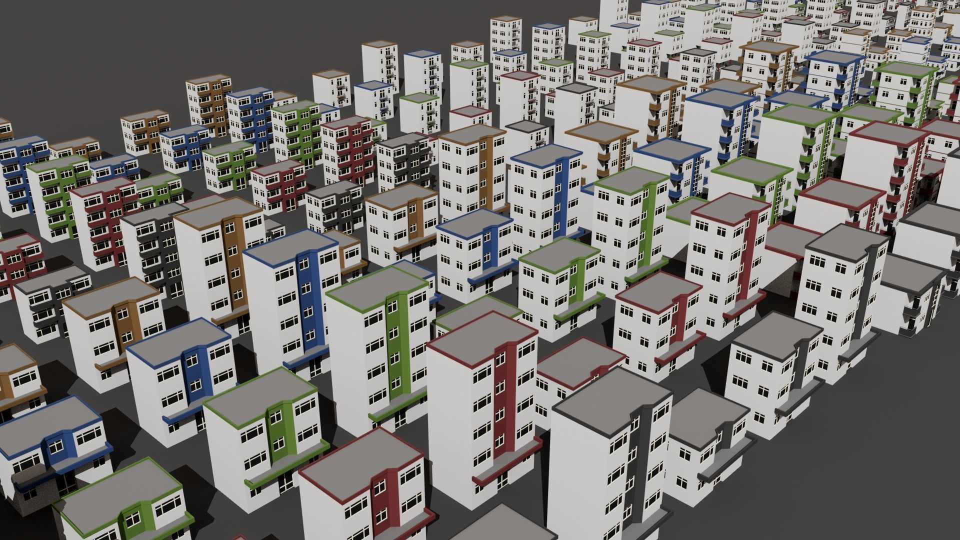 Cartoon Building Set Low Poly Buildings 300 Variant Modular 3D Model Collection_1