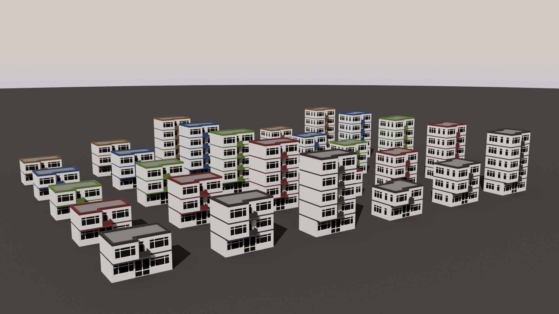 Cartoon Building Set Low Poly Buildings 300 Variant Modular 3D Model Collection_14