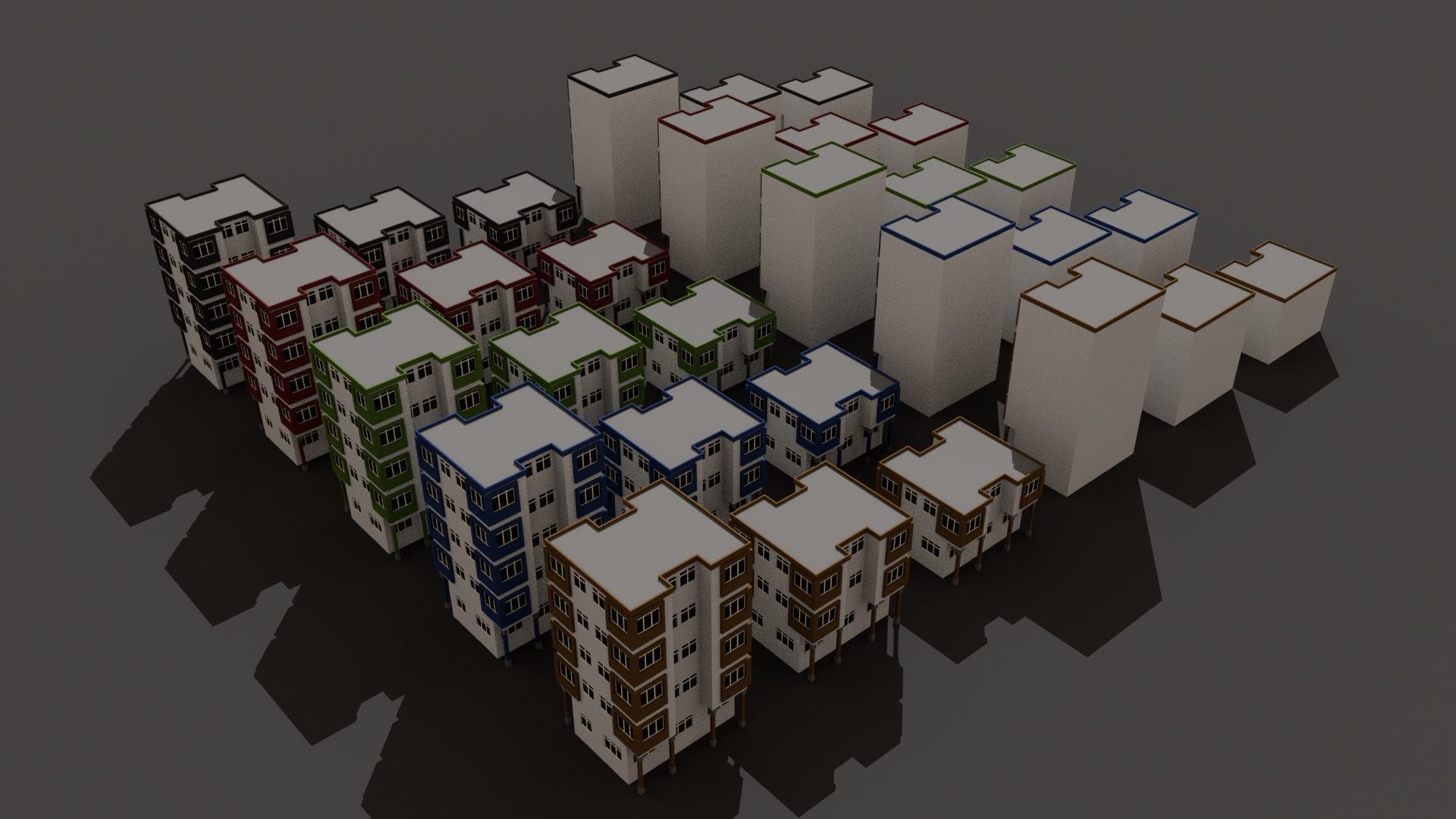 Cartoon Building Set Low Poly Buildings 300 Variant Modular 3D Model Collection_136