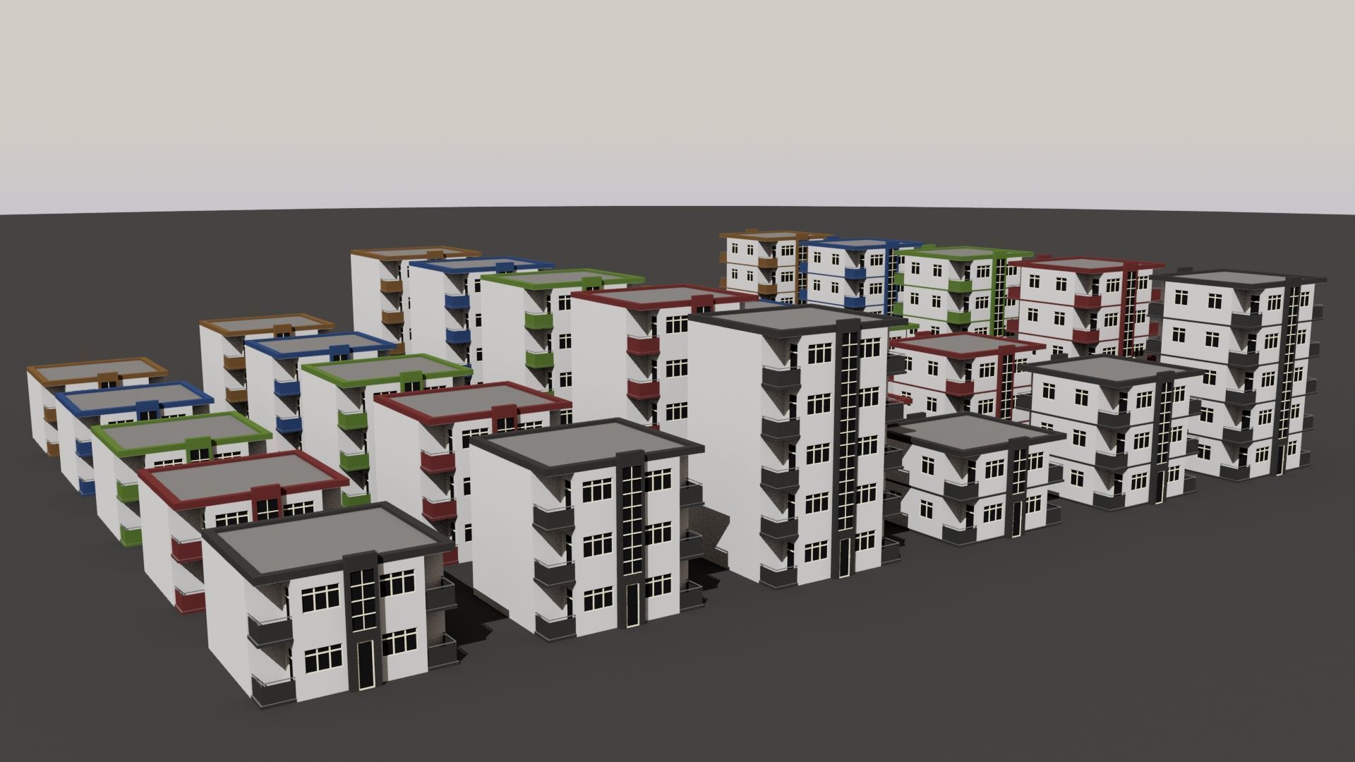 Cartoon Building Set Low Poly Buildings 300 Variant Modular 3D Model Collection_125