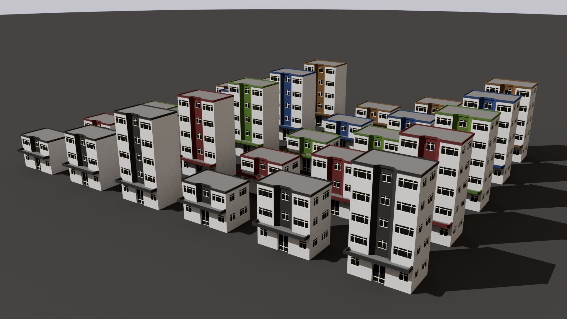 Cartoon Building Set Low Poly Buildings 300 Variant Modular 3D Model Collection_9