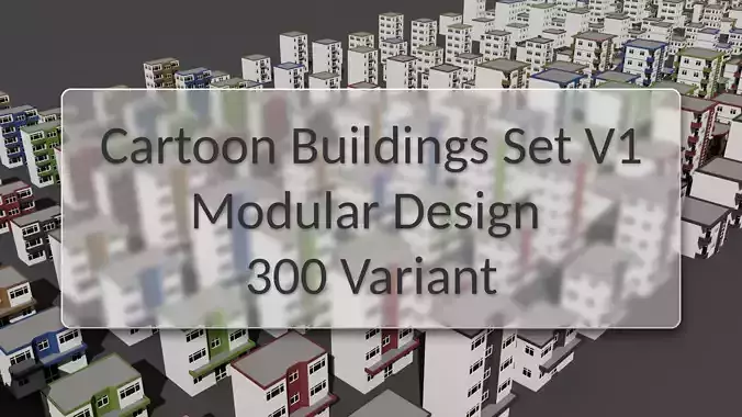 Cartoon Building Set Low Poly Buildings 300 Variant Modular 3D Model Collection