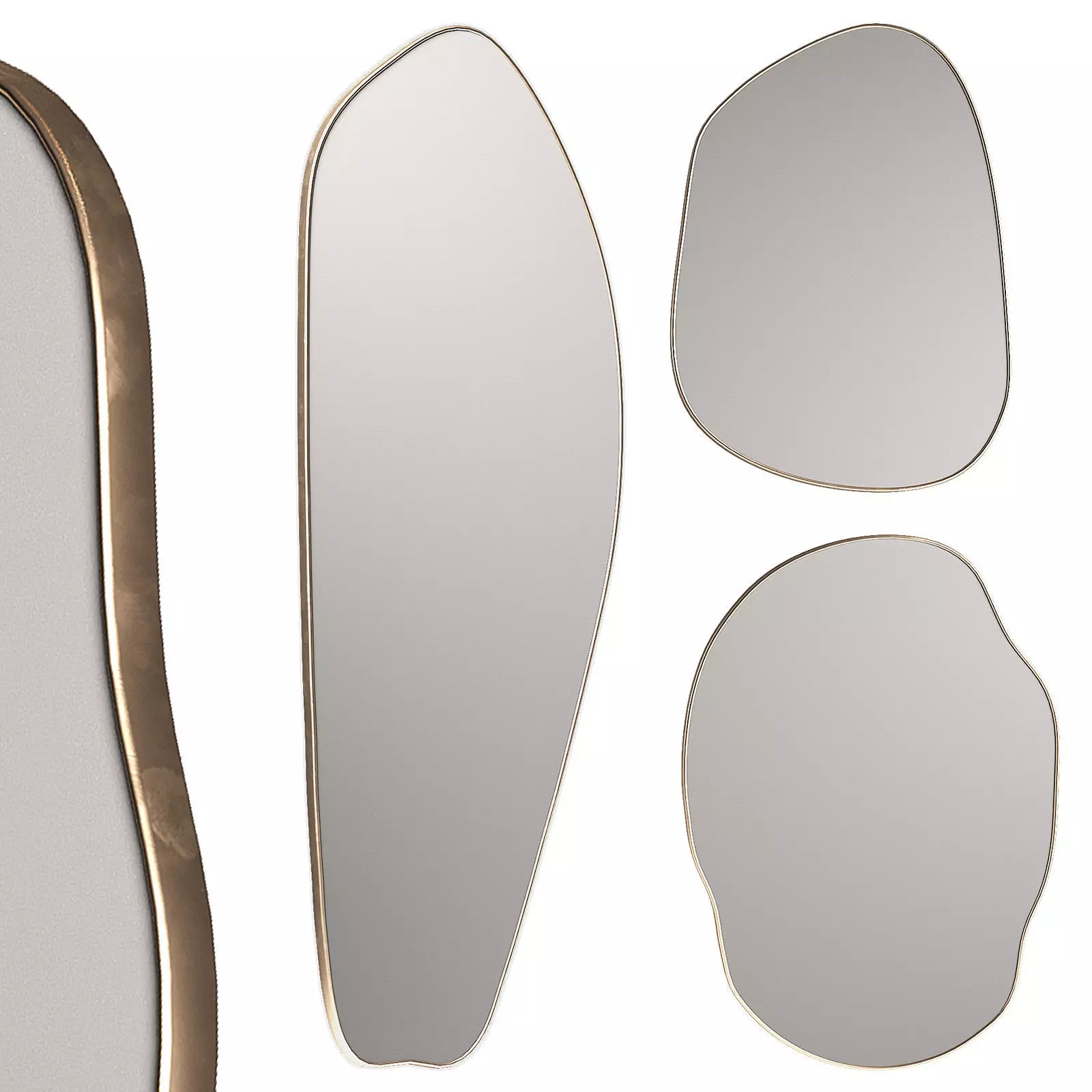 Rose Brassy Silva mirrors by Ethnikliving Wavy mirror set 3D model_0