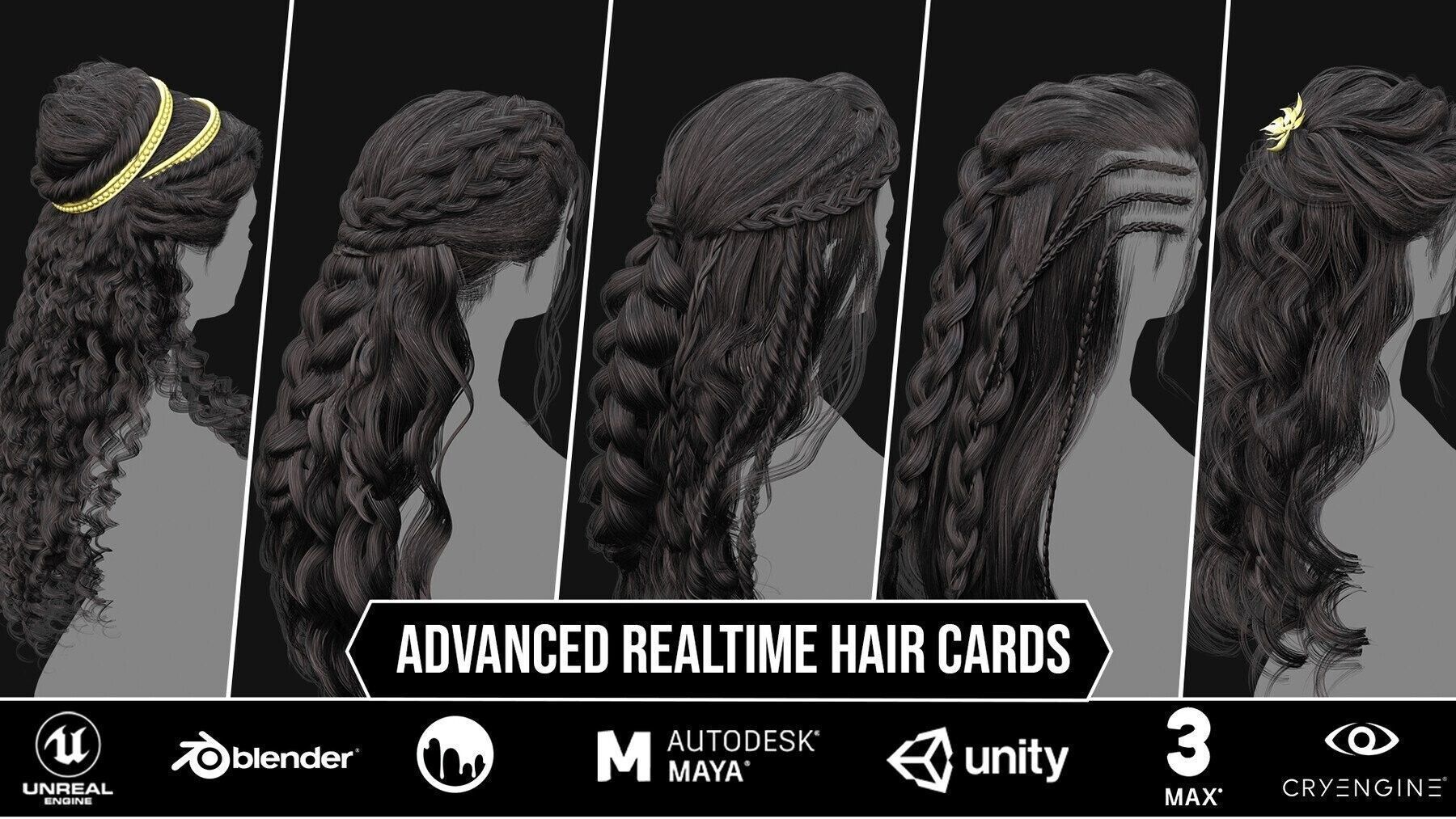 230 Haircard-HairStyle For Male And Female Low-poly 3D model_4