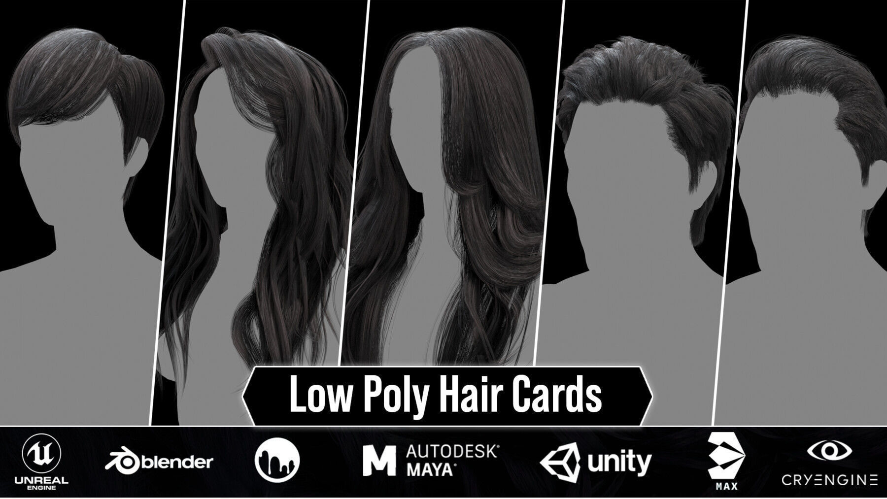 230 Haircard-HairStyle For Male And Female Low-poly 3D model_5