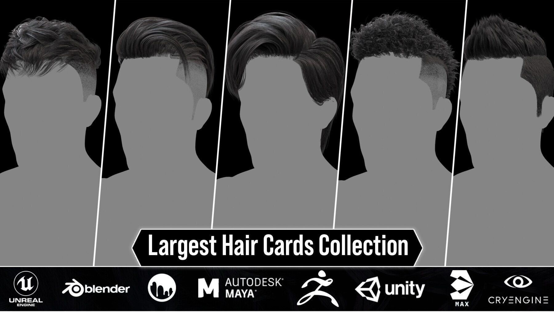 230 Haircard-HairStyle For Male And Female Low-poly 3D model_6