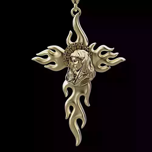 Cross Mary pendant silver gold jewelry printable 3D model