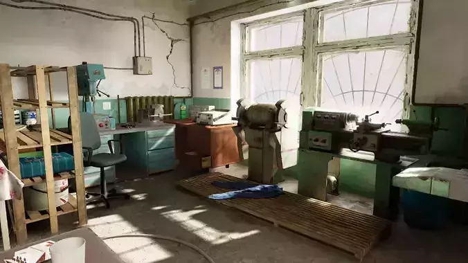 Post Soviet Workshop Low-poly 3D model