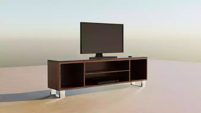 Modern Wooden TV Table with High-Quality Textures - CGI Model