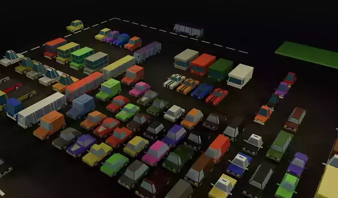 Low Poly Stylised Cars Set Low-poly 3D model