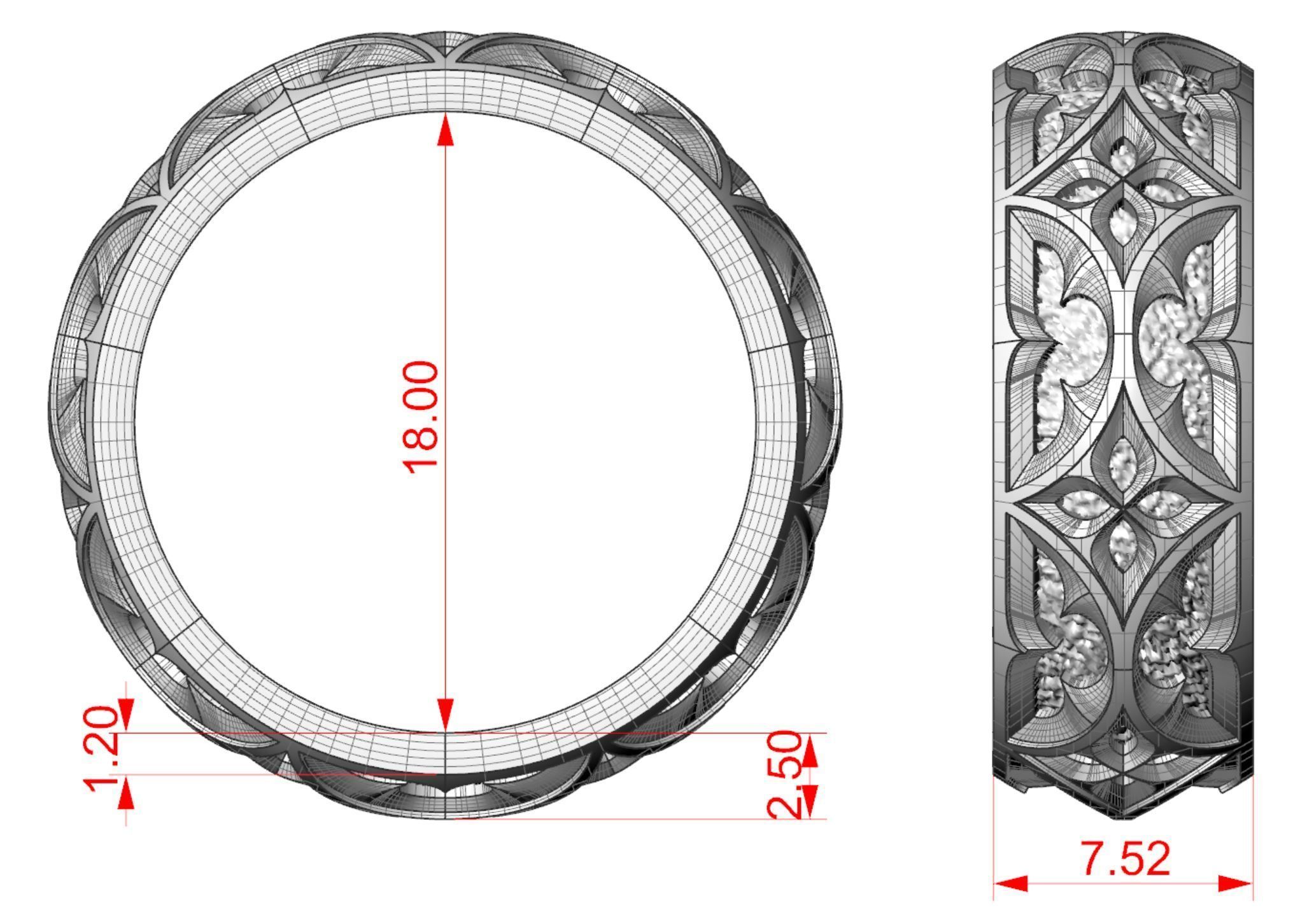 Gothic ornament Ring pattern 3D print model_5