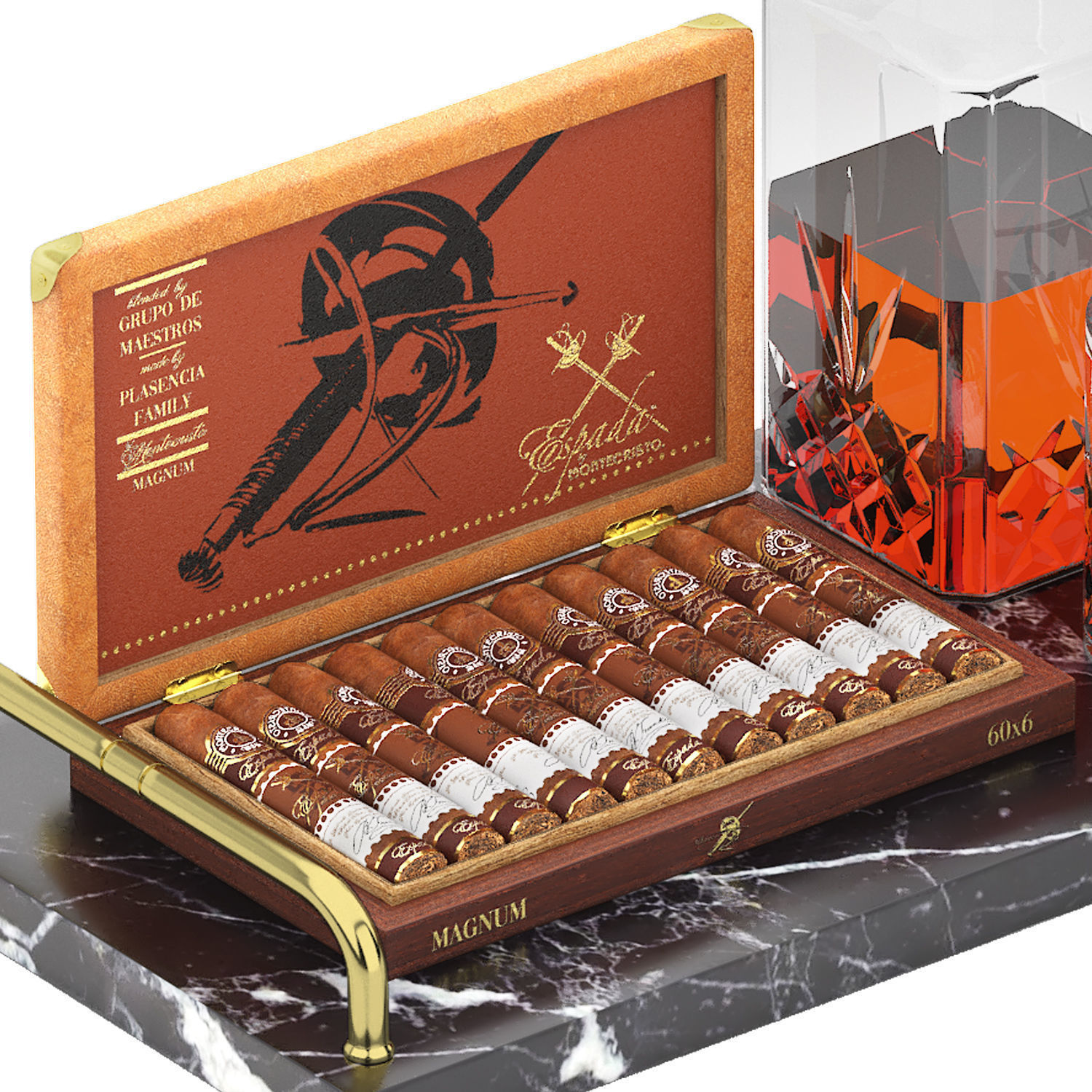 tray of sigars and carafe whiskey wine 3D model_4