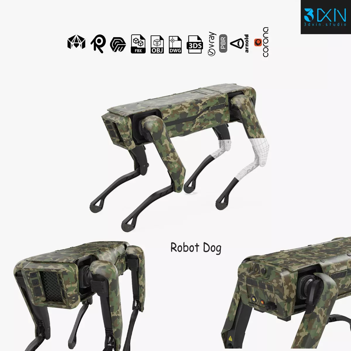 Modern Robot Dog Army Color 3D model_0