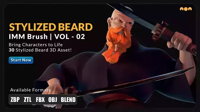 30 Stylized Beard 3D Asset - IMM Brush - VOL02