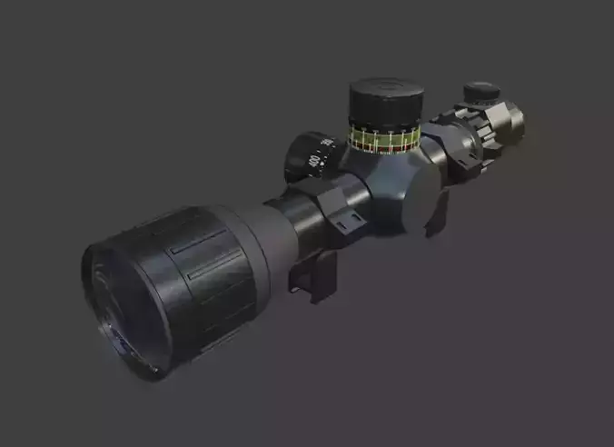 High-Detail Black Scope 3D Model with Glossy Finish
