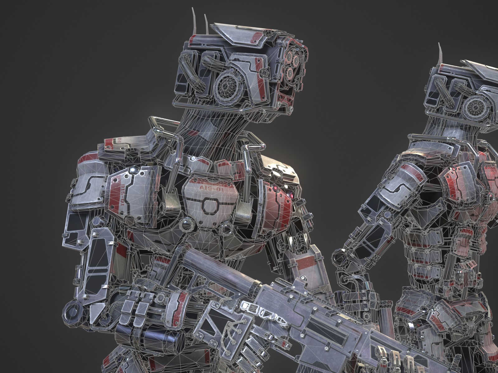 Heavy armored scifi robot character gameready Low-poly 3D model_16