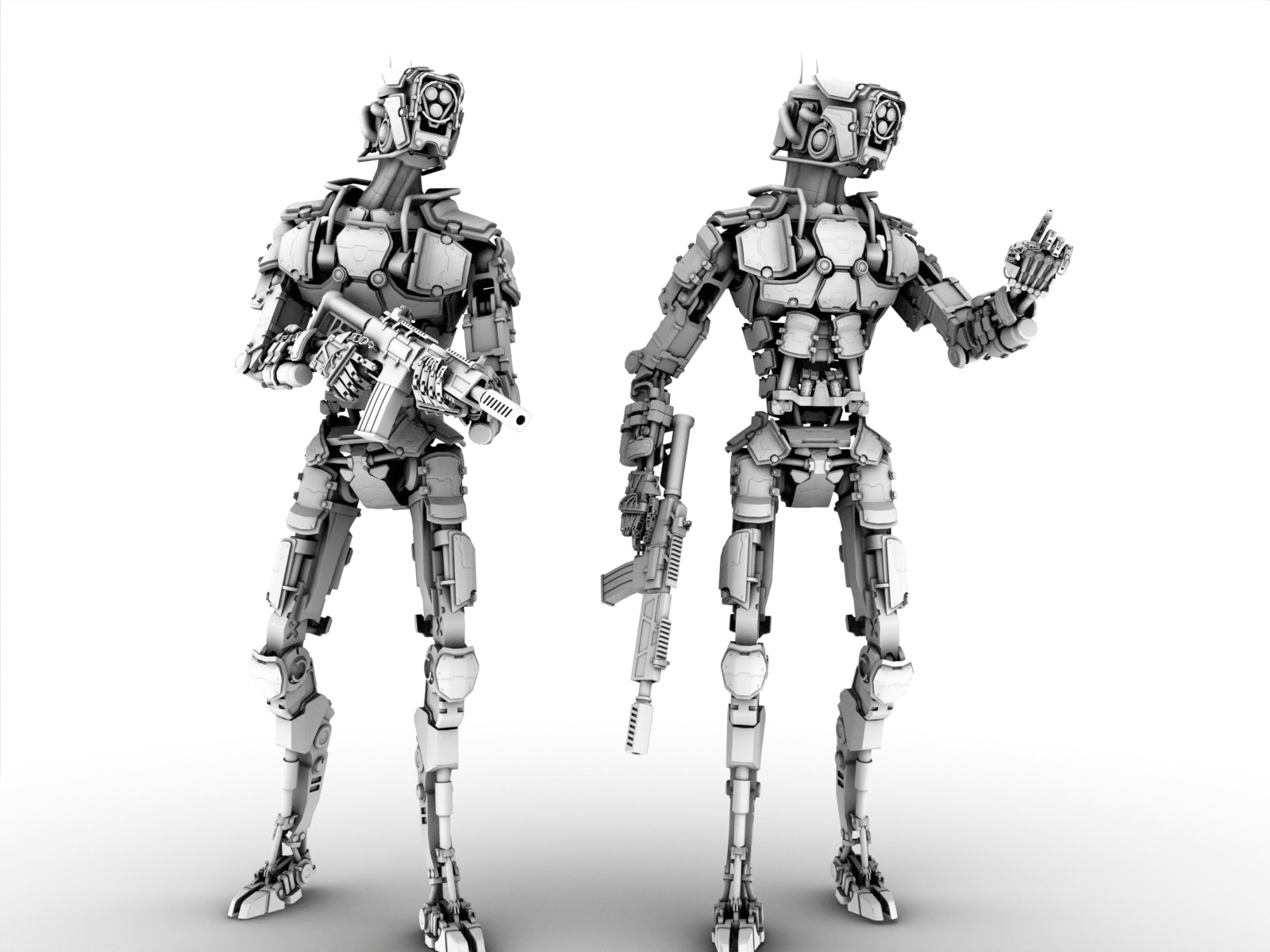 Heavy armored scifi robot character gameready Low-poly 3D model_27
