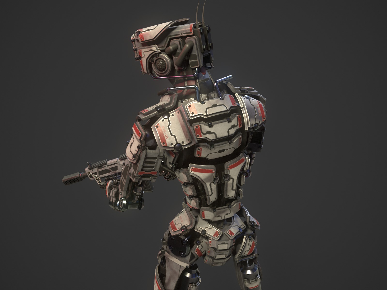 Heavy armored scifi robot character gameready Low-poly 3D model_6
