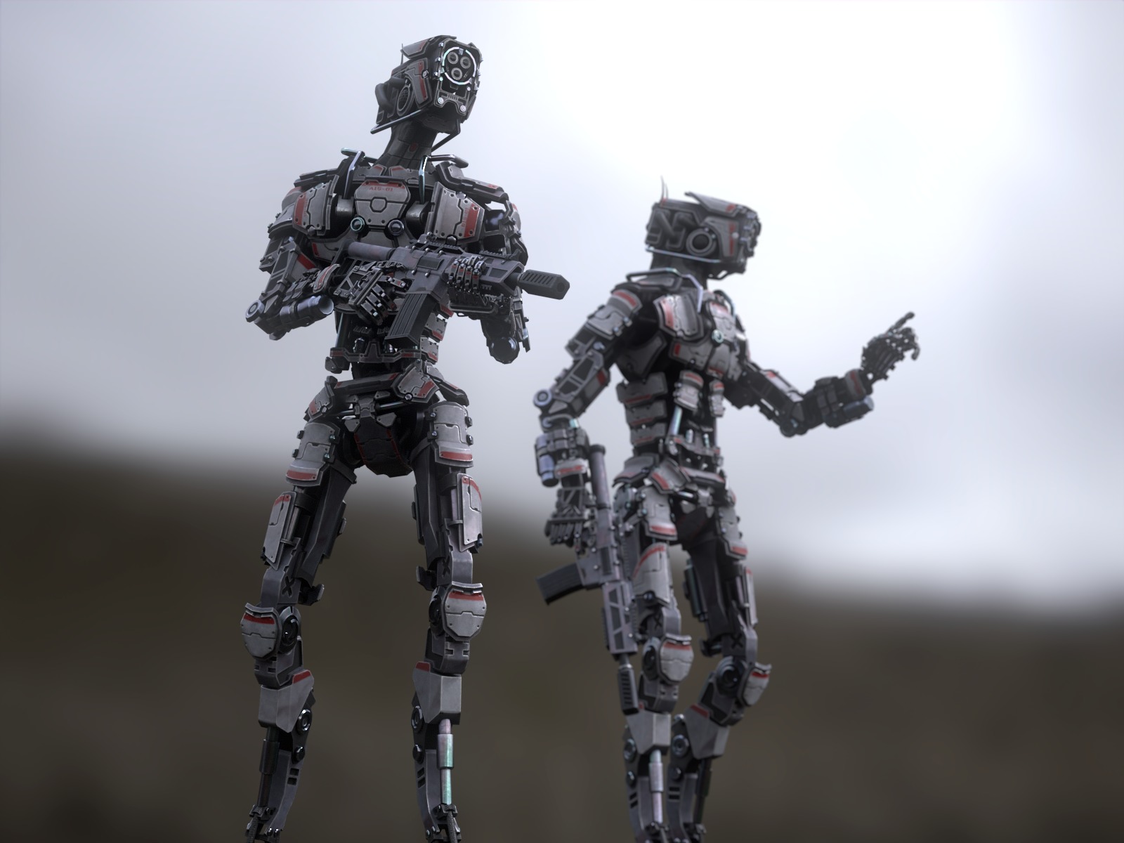 Heavy armored scifi robot character gameready Low-poly 3D model_4
