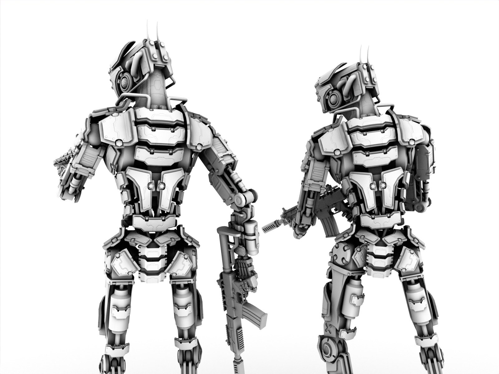Heavy armored scifi robot character gameready Low-poly 3D model_29
