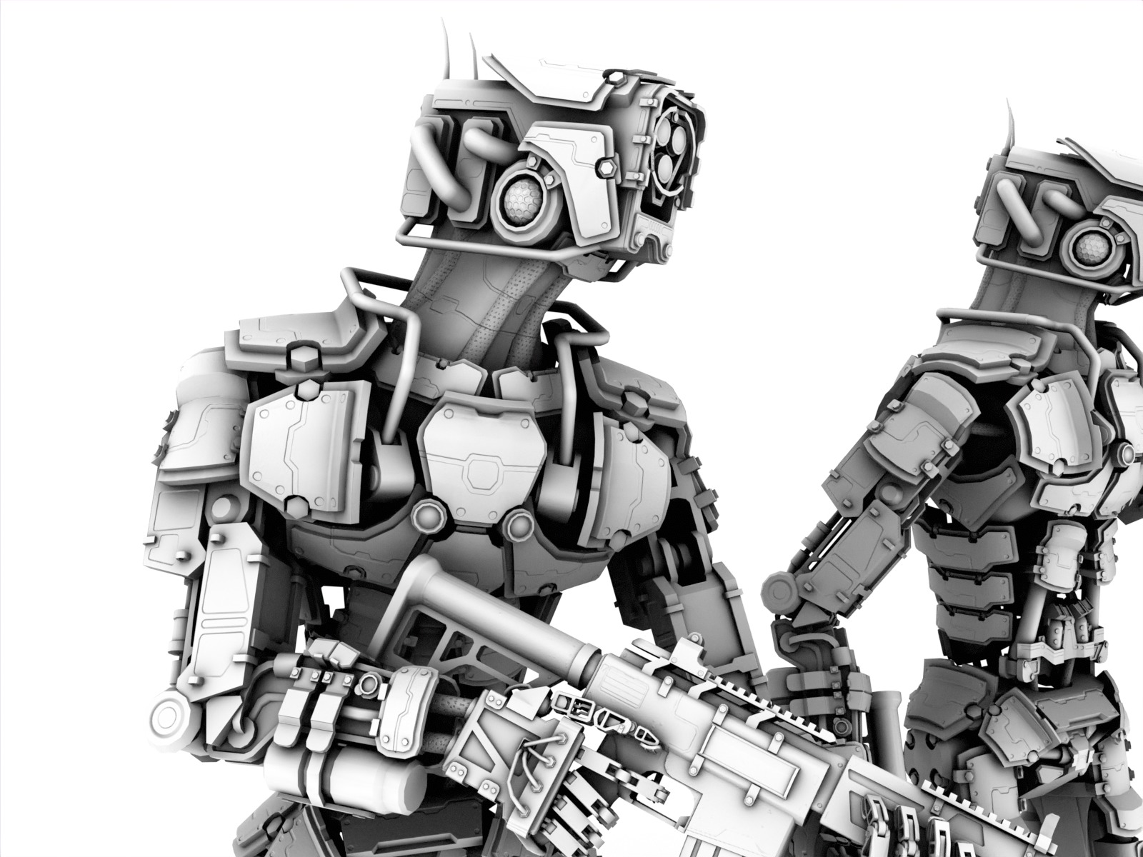 Heavy armored scifi robot character gameready Low-poly 3D model_28