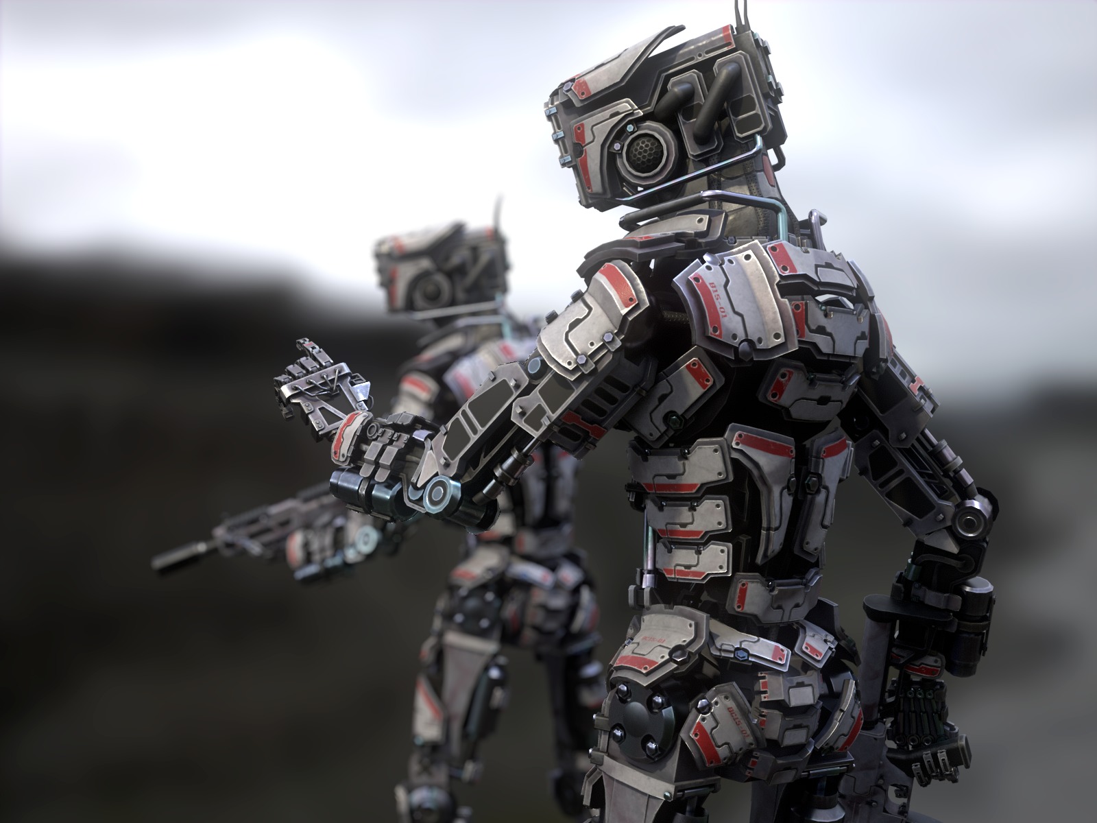 Heavy armored scifi robot character gameready Low-poly 3D model_3
