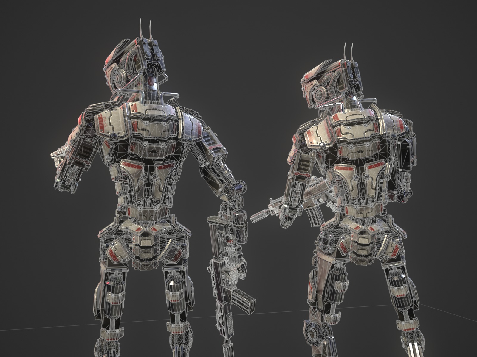 Heavy armored scifi robot character gameready Low-poly 3D model_17