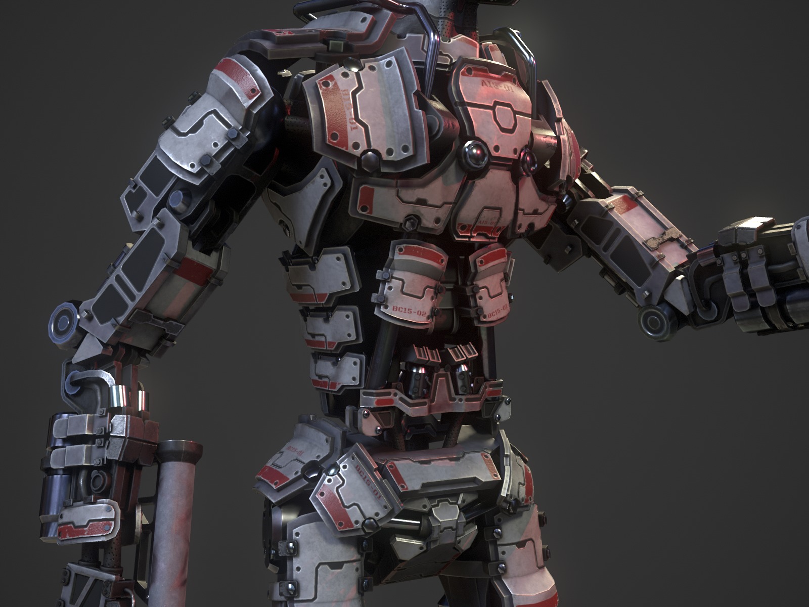 Heavy armored scifi robot character gameready Low-poly 3D model_10