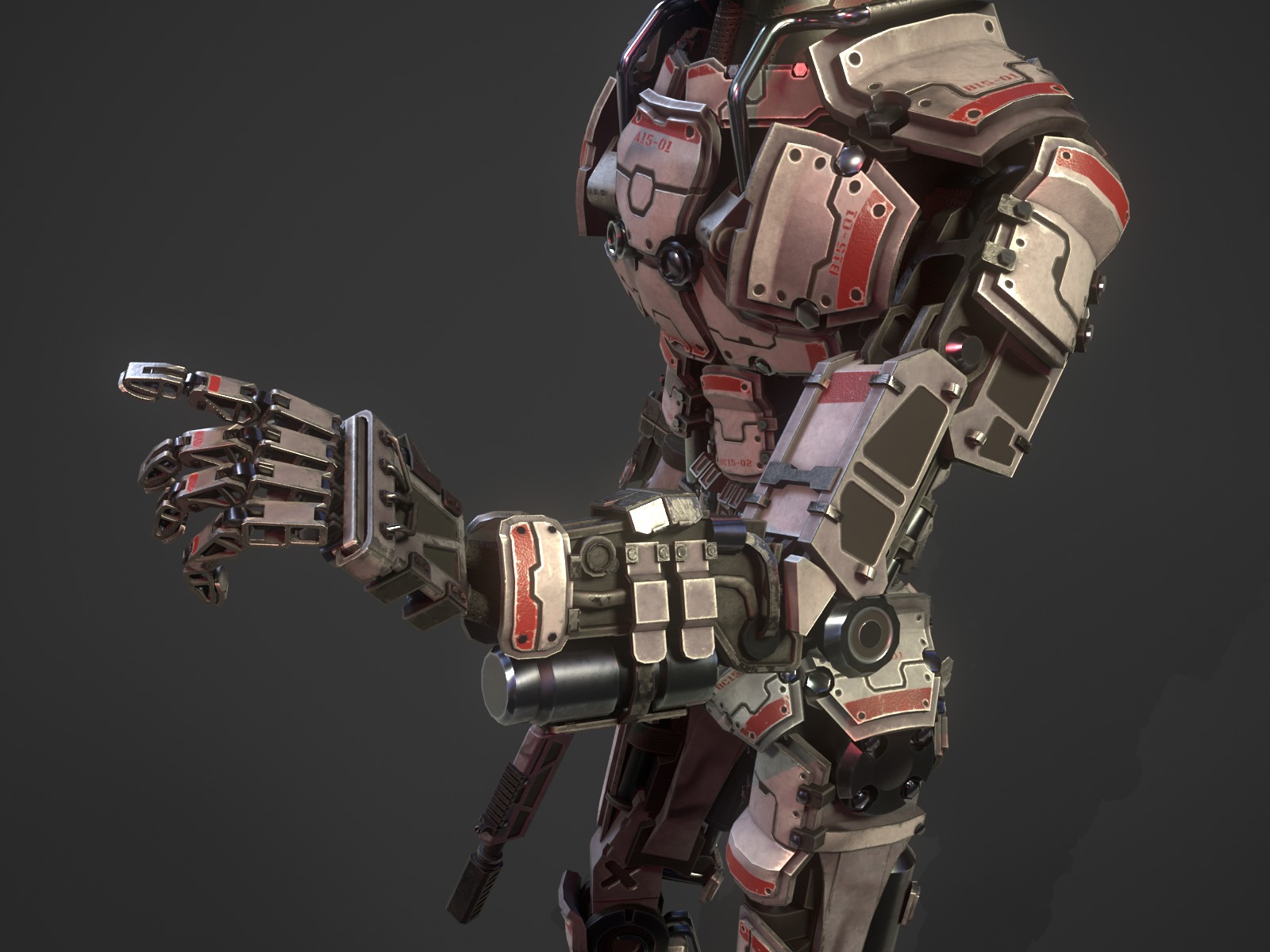 Heavy armored scifi robot character gameready Low-poly 3D model_7