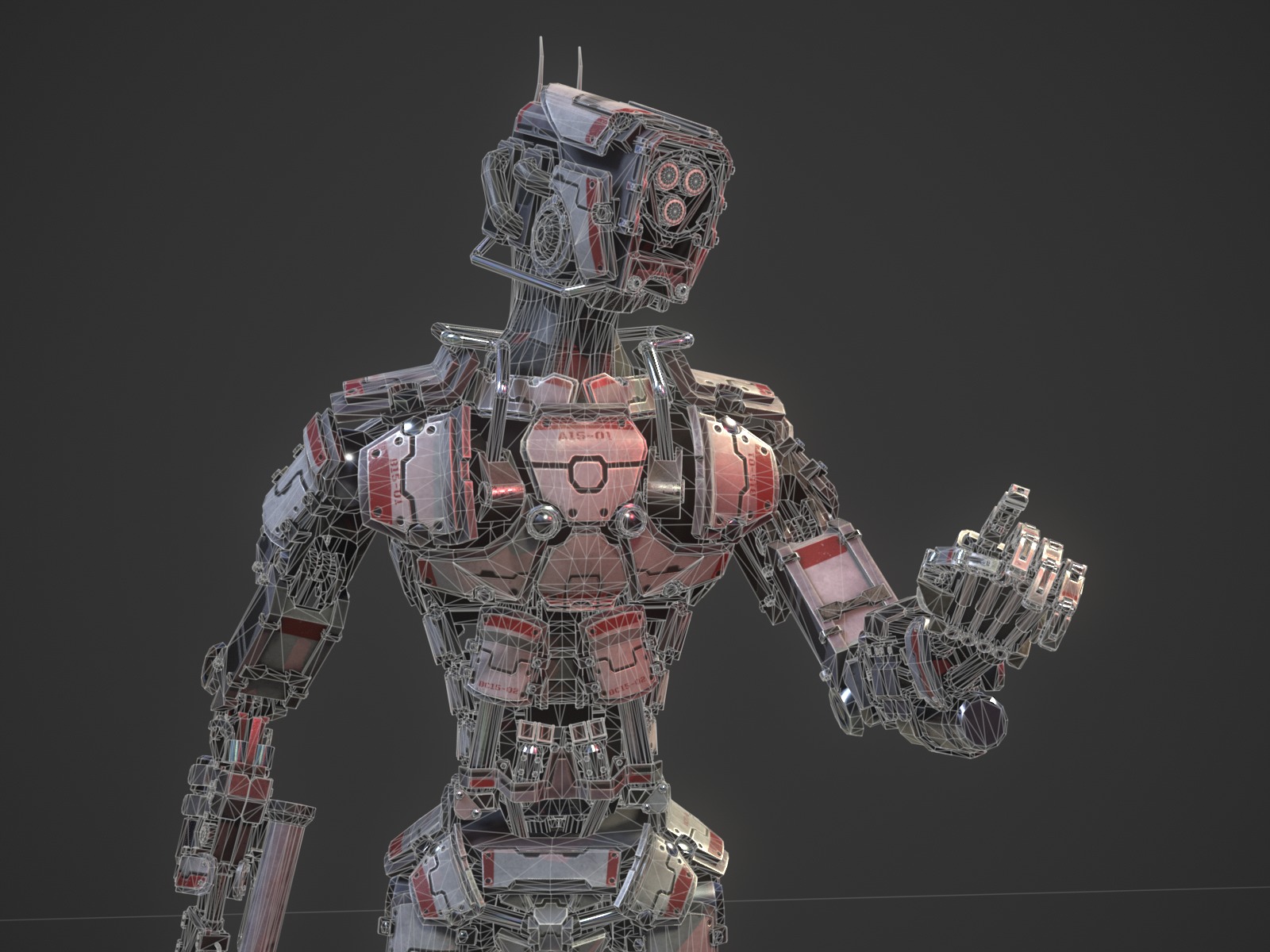 Heavy armored scifi robot character gameready Low-poly 3D model_18