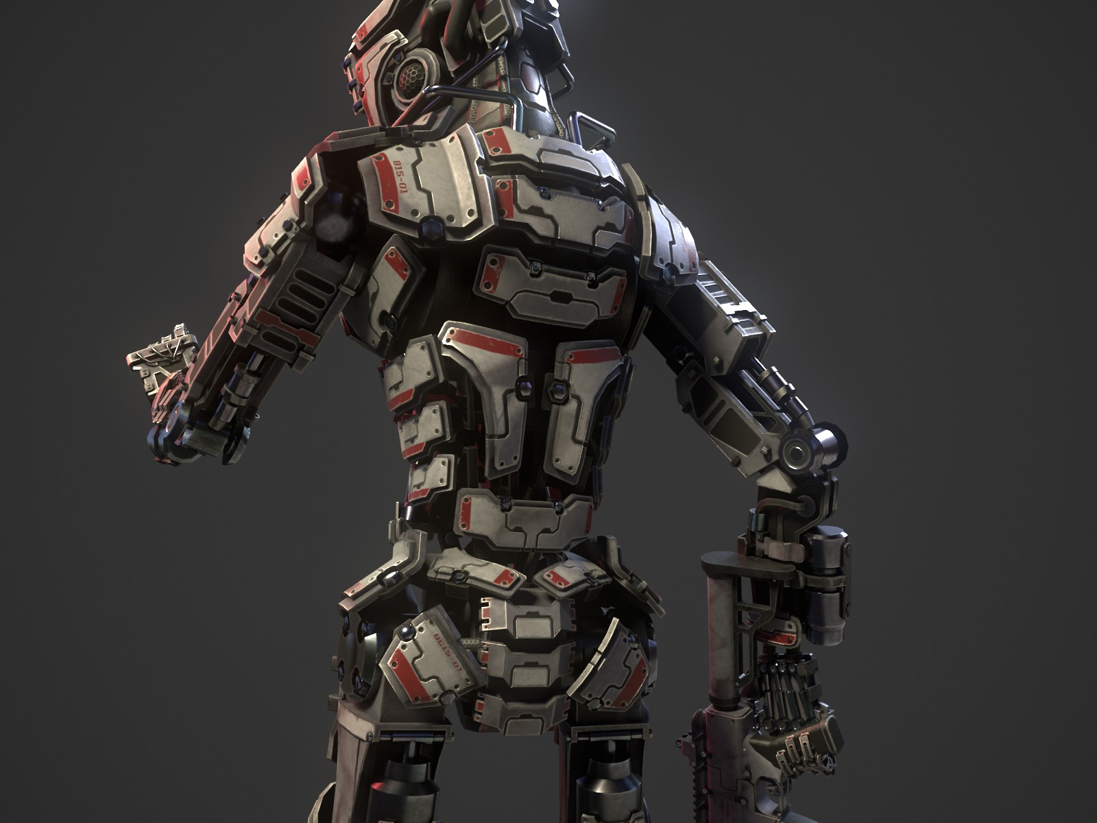 Heavy armored scifi robot character gameready Low-poly 3D model_14