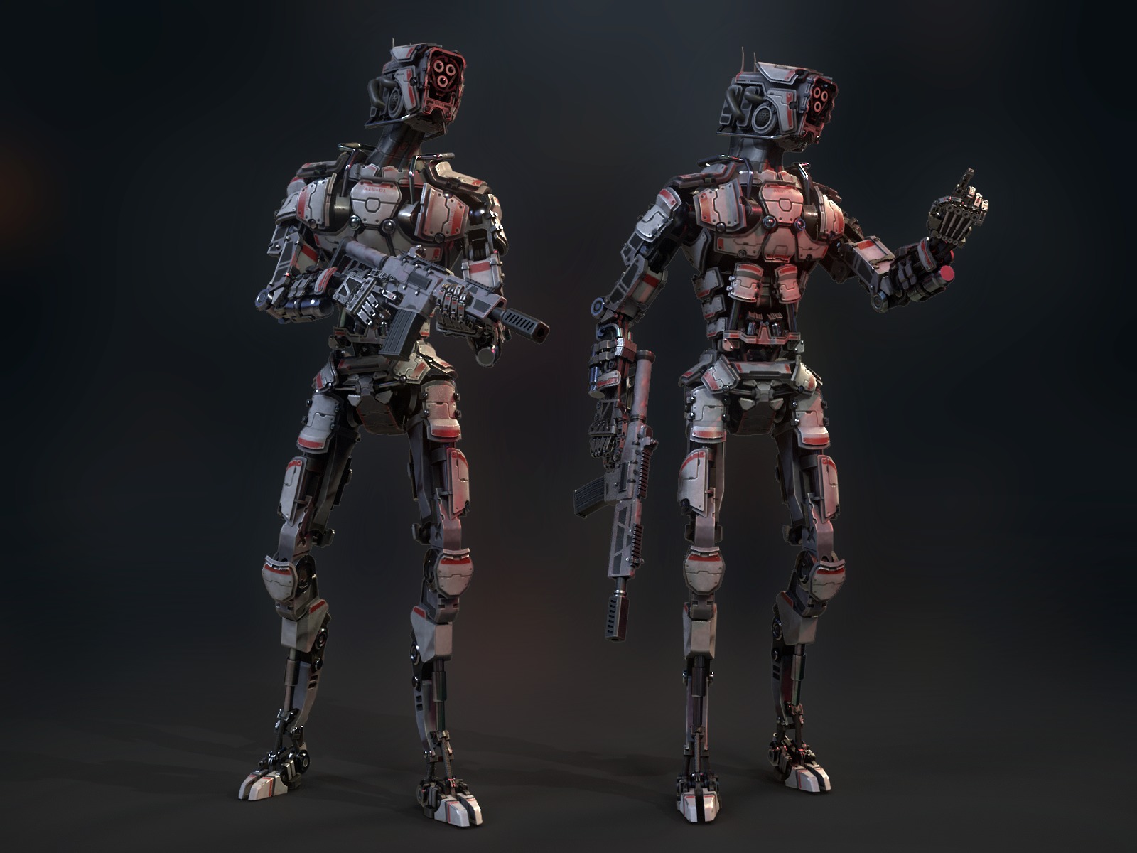 Heavy armored scifi robot character gameready Low-poly 3D model_2