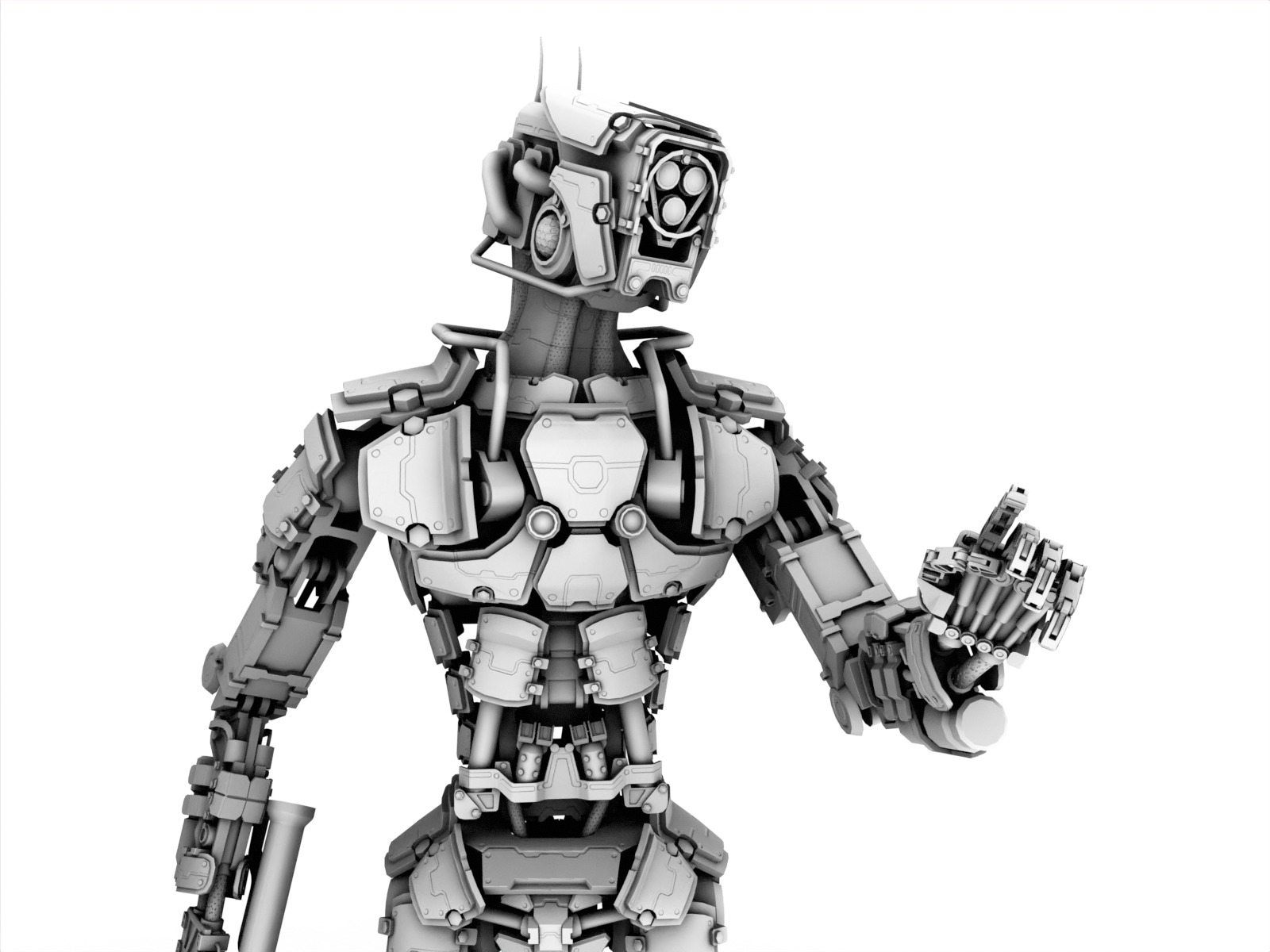 Heavy armored scifi robot character gameready Low-poly 3D model_30