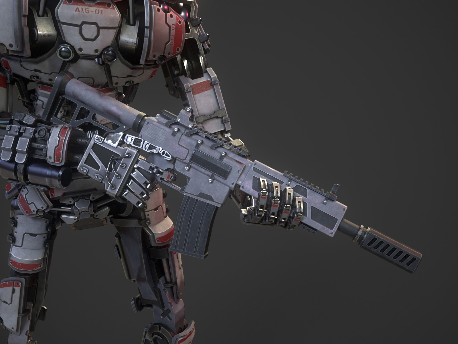 Heavy armored scifi robot character gameready Low-poly 3D model_9