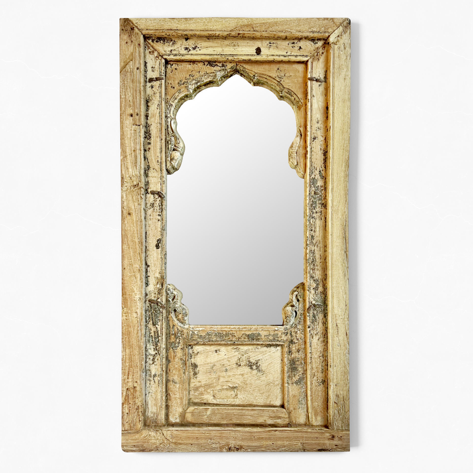 Old Wood Arched Window Mirror 3D model_1